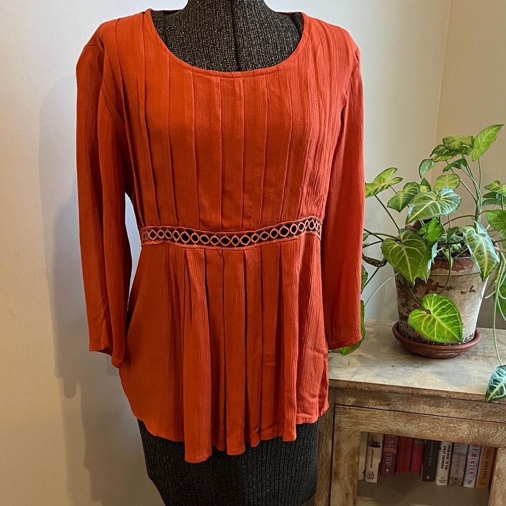 Natura Boho Women's Orange 3/4 Sleeve Top Size Small